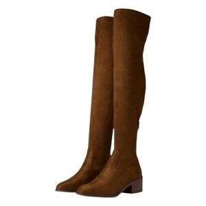 Steve Madden Georgette Over The Knee Boots Cognac Brown Suede Leather Back Zip 6
